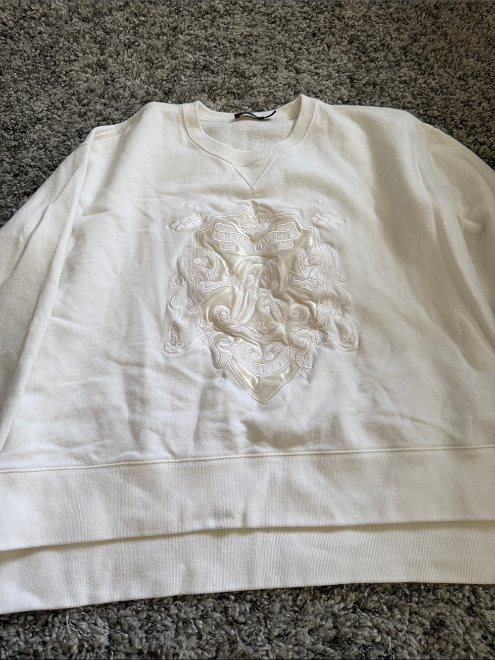 Polo by Ralph Lauren White Crewneck Sweatshirt with Embroidered Crest Detail